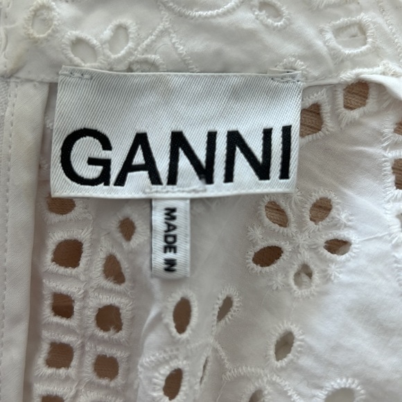 Ganni- White Eyelet Embroidery With Billowy Sleeve Shirt - Picture 6 of 7